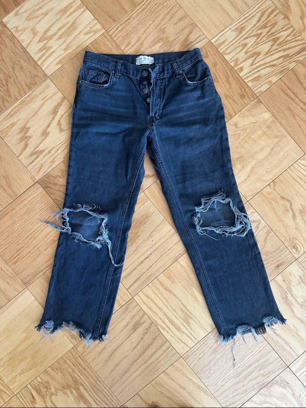 We The Free Black Distressed Straight Leg Jeans